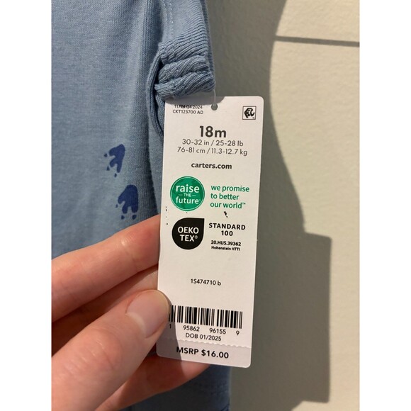 NWT Carter's Blue Footprint Romper - 18M - Picture 3 of 3